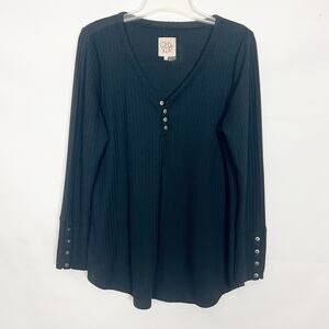 Chaser Waffle Knit Pullover Black Thermal Tunic Sweater Size XL